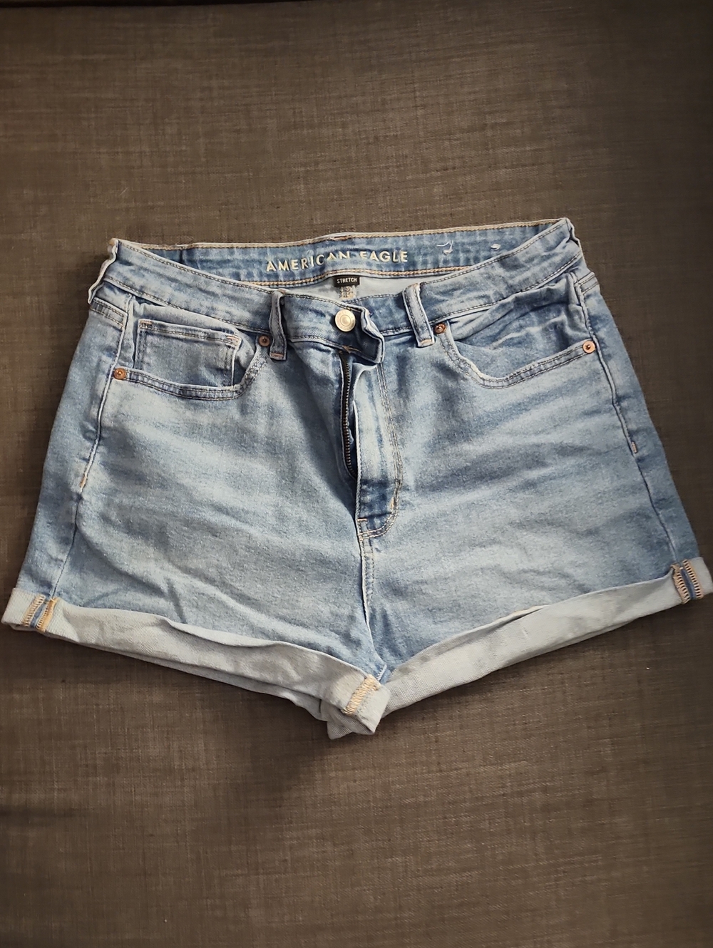 American Eagle Outfitters Light Wash Denim Cuffed High-Rise Shorts